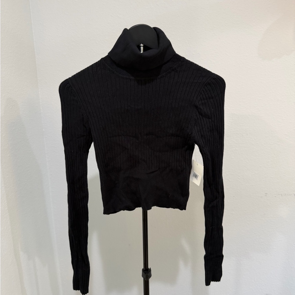 PacSun Black Ribbed Turtleneck Crop Sweater